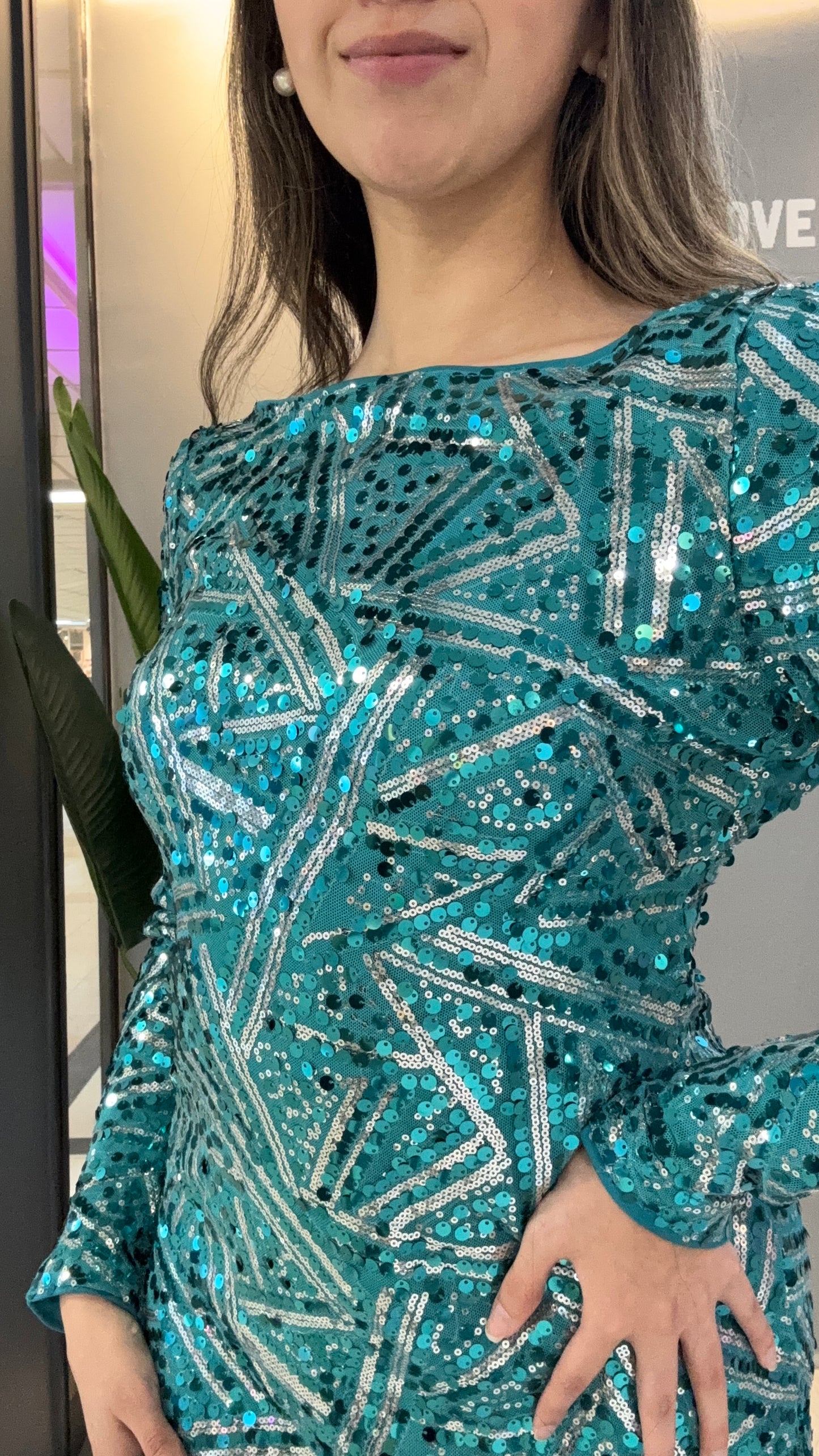 VESTIDO LENTEJUELAS CELESTE