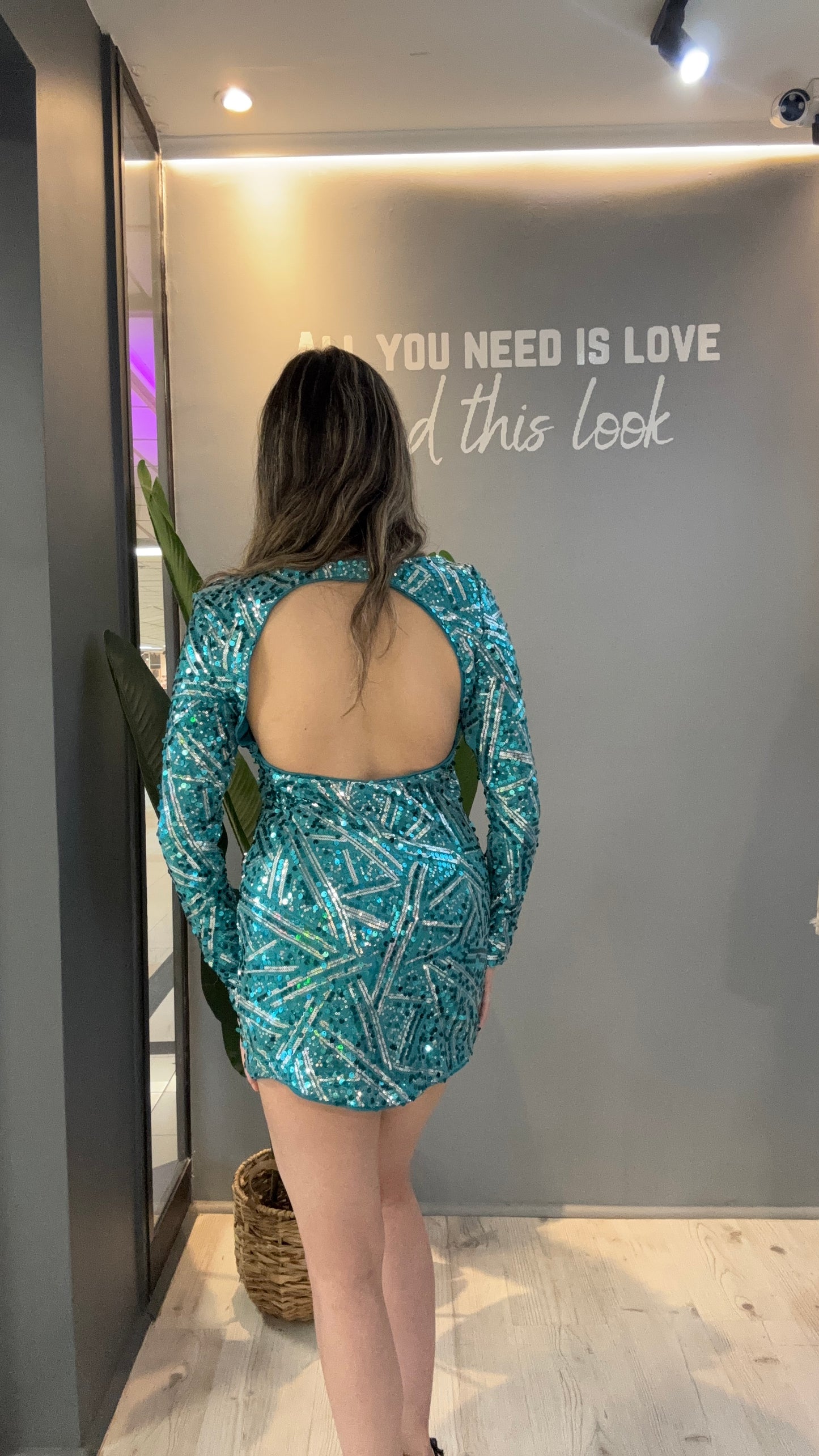 VESTIDO LENTEJUELAS CELESTE