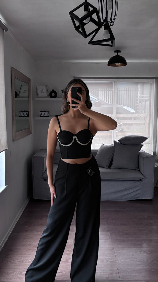 CORSÉ BUSTIER NEGRO CON APLICACIONES