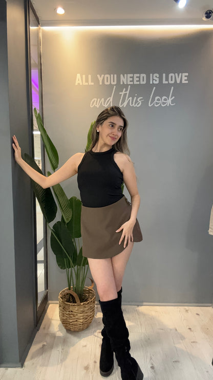 FALDA SHORT SASTRERA CAFÉ