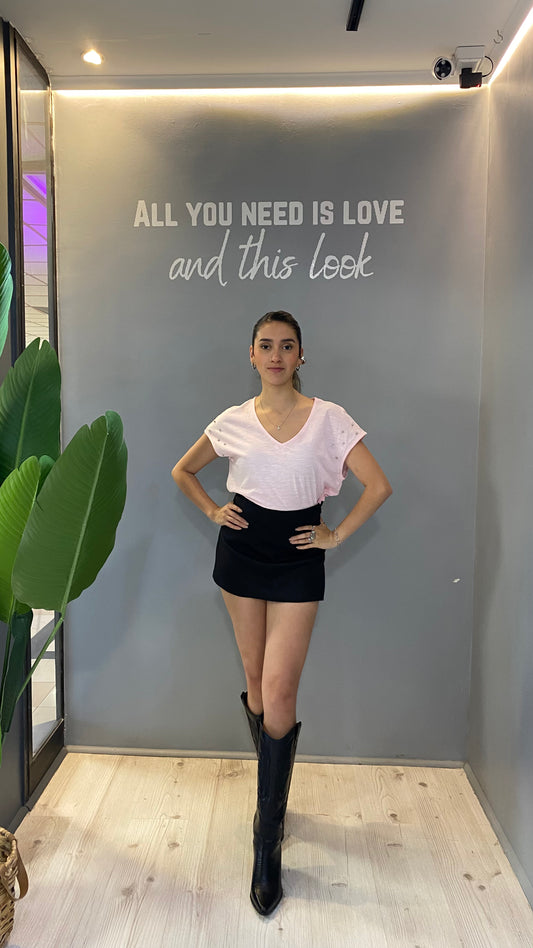 TOP CUELLO V TENDENCIA ROSA