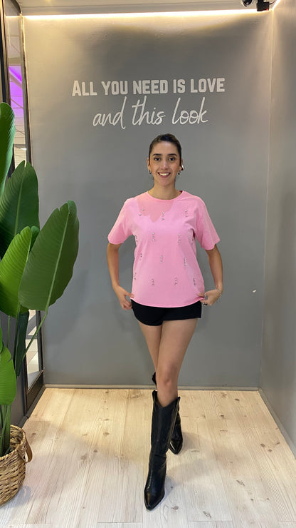 TOP CON BRILLOS ROSA