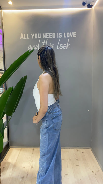JEANS CLARO BRILLANTE CON CINTURÓN
