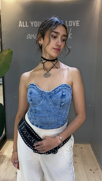 CORSÉ JEANS STRAPLESS BRILLANTE