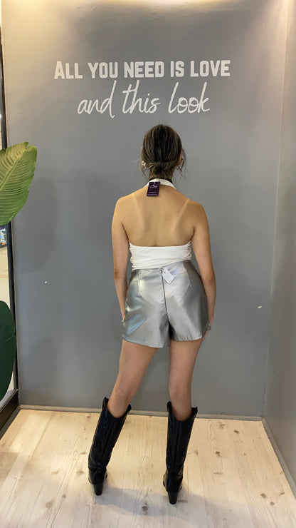 FALDASHORT ECOCUERO PLATEADA