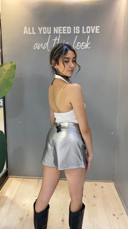 FALDASHORT ECOCUERO PLATEADA