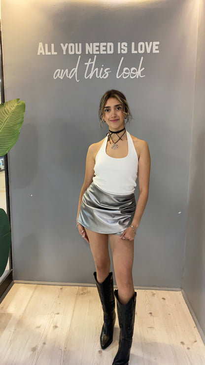 FALDASHORT ECOCUERO PLATEADA