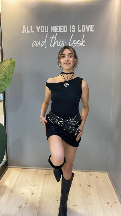 FALDA LENTEJUELAS NEGRA