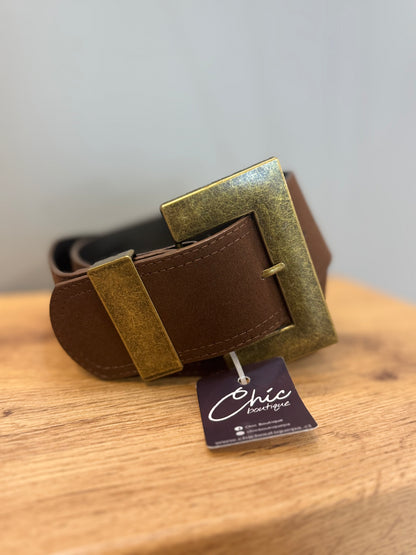 CINTURÓN GAMUZADO MAXI HEBILLA CAFÉ