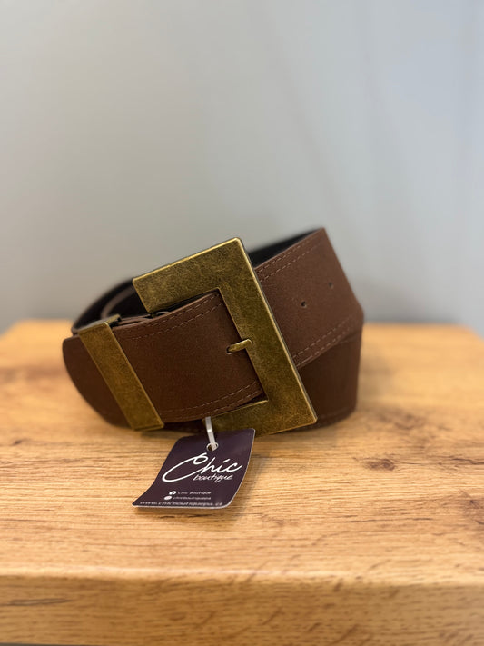 CINTURÓN GAMUZADO MAXI HEBILLA CAFÉ