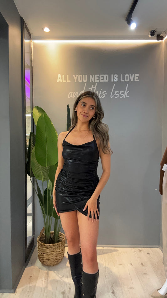 VESTIDO ECOCUERO NEGRO