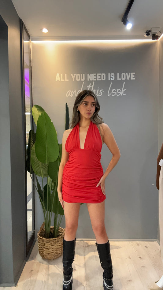 VESTIDO ESCOTE MULTIFORMAS ROJO
