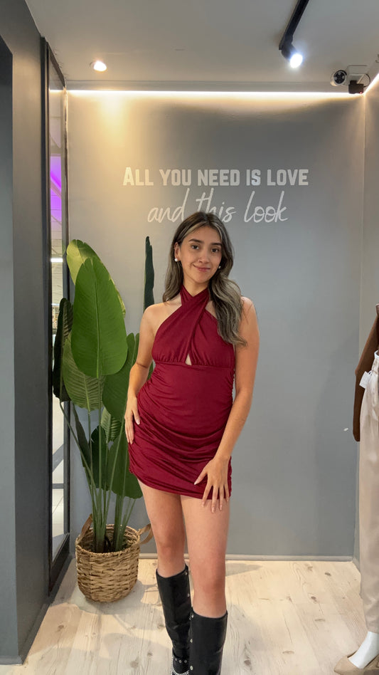 VESTIDO ESCOTE MULTIFORMA BURDEO