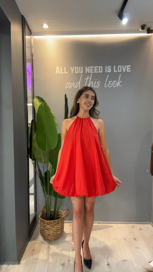 VESTIDO VOLUMEN ROJO
